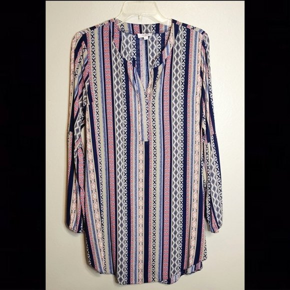 Umgee Tribal Print Vertical Striped Tunic or Dress in Size L *See Measurements - Picture 1 of 5